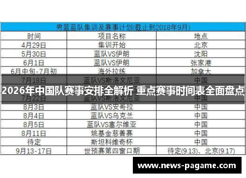 2026年中国队赛事安排全解析 重点赛事时间表全面盘点