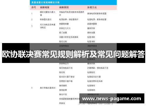 欧协联决赛常见规则解析及常见问题解答