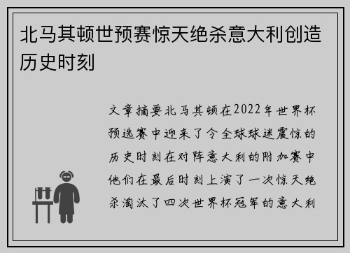 北马其顿世预赛惊天绝杀意大利创造历史时刻 北马其顿世预赛惊天绝杀意大利创造历史时刻