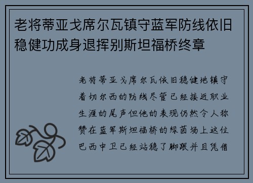 老将蒂亚戈席尔瓦镇守蓝军防线依旧稳健功成身退挥别斯坦福桥终章 老将蒂亚戈席尔瓦镇守蓝军防线依旧稳健功成身退挥别斯坦福桥终章